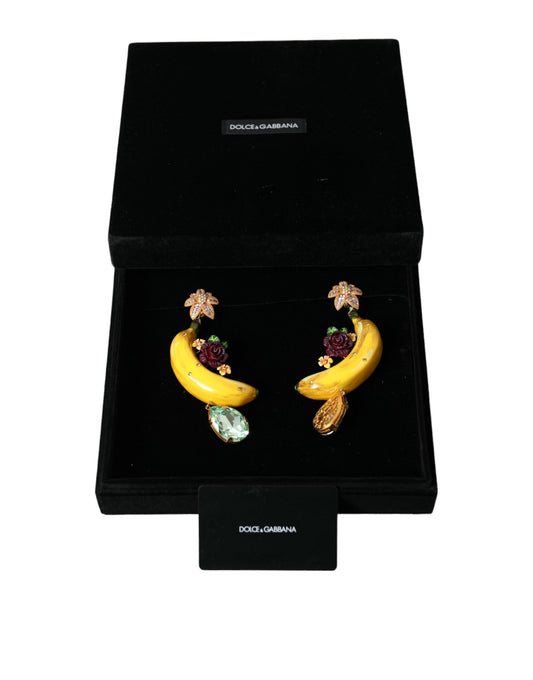 Dolce & Gabbana Gold Brass Crystal Banana Clip-on Dangling Earrings