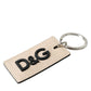 Dolce & Gabbana Beige Calf Leather DG Logo Silver Brass Keyring Keychain