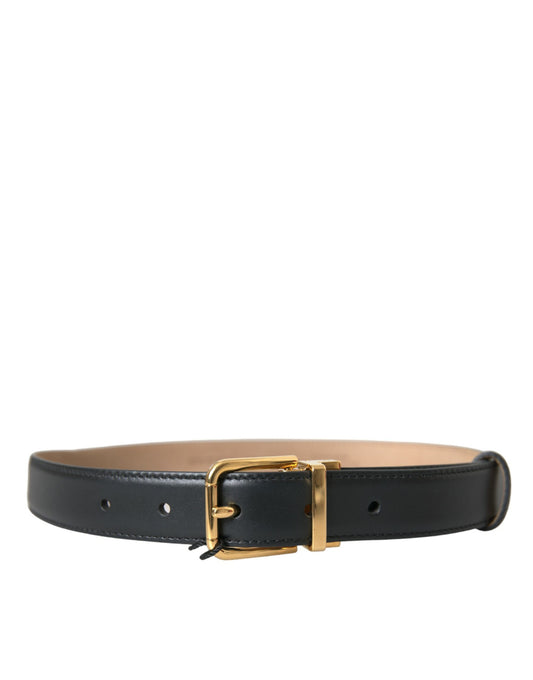 Dolce & Gabbana Black Leather Gold Metal Buckle Belt Men