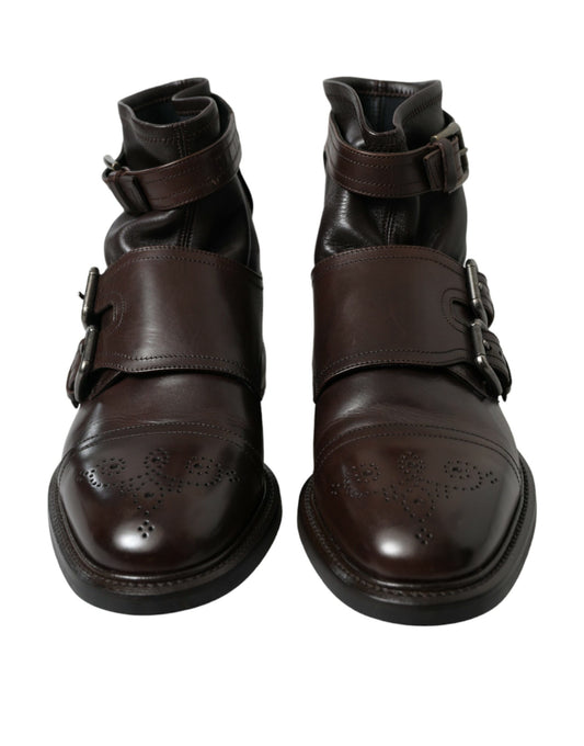 Dolce & Gabbana Brown Leather Straps Ankle Boots Shoes