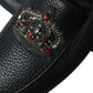 Dolce & Gabbana Black Leather Crystal Embellished Loafers Dress Shoes