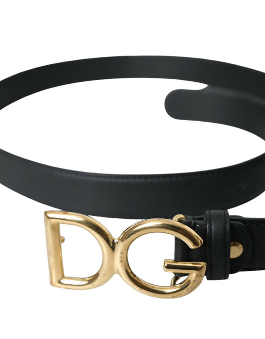 Dolce & Gabbana Black Leather Gold DG Logo Waist Buckle Belt