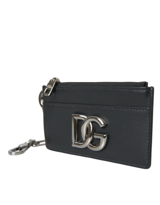 Dolce & Gabbana Black Calfskin Leather DG Logo Card Holder Wallet Men