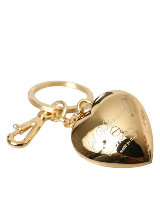 Dolce & Gabbana Metallic Gold Brass Heart Floral Pendant Keychain Keyring