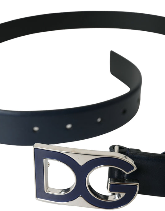 Dolce & Gabbana Blue Leather Metal Logo Buckle Belt Men