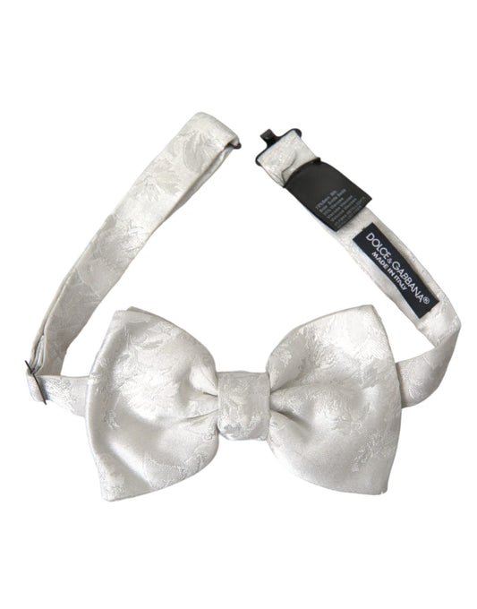 Dolce & Gabbana White Floral Silk Adjustable Men Neck Bow Tie