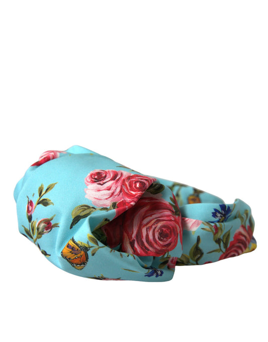 Dolce & Gabbana Turquoise Floral Applique Silk Women Headband Diadem