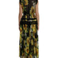 Dolce & Gabbana Black Sunflower A-line Pleated Maxi Dress