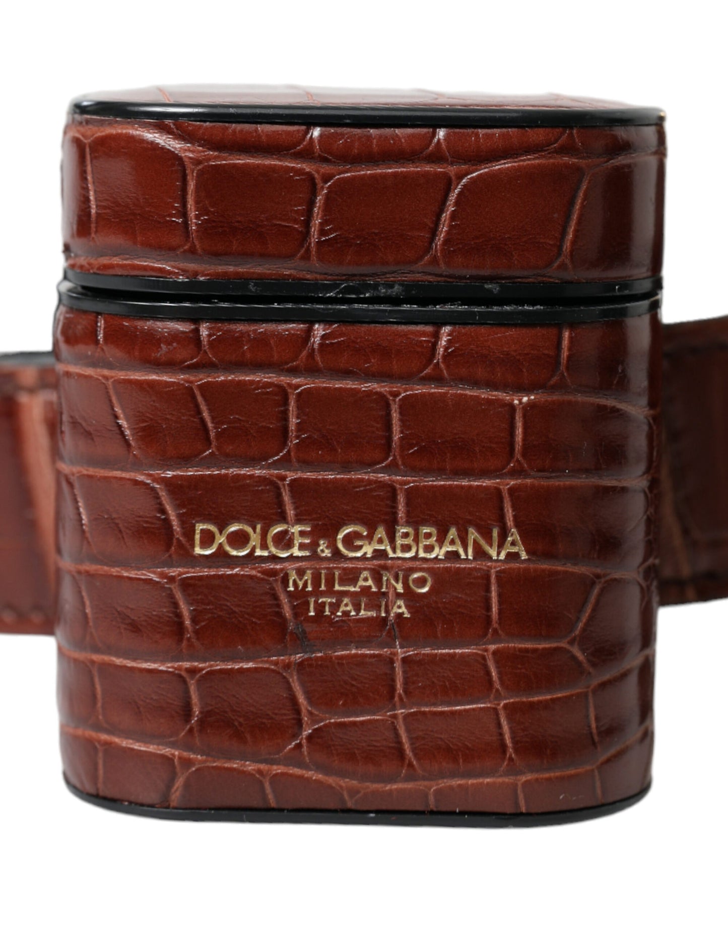 Dolce & Gabbana Brown Alligator Leather Airpods Case Coin Purse Wallet