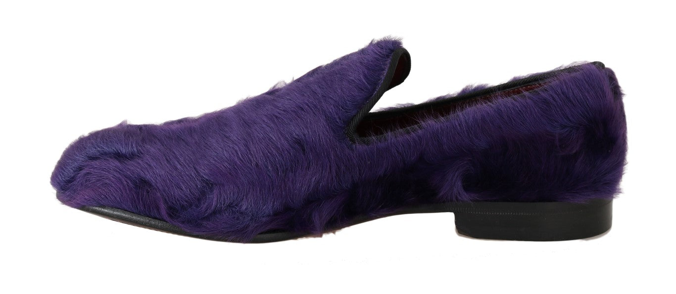 Dolce & Gabbana Purple Sheep Fur Leather Loafers