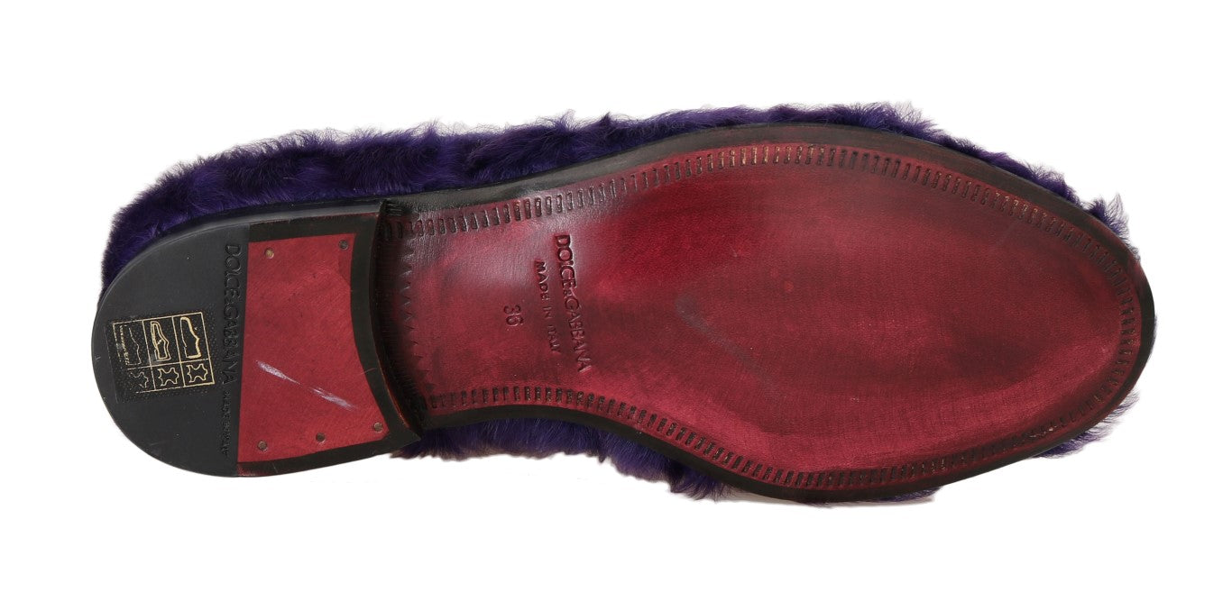 Dolce & Gabbana Purple Sheep Fur Leather Loafers