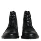 Dolce & Gabbana Black Leather Lace Up Mid Calf Boots Shoes