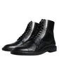 Dolce & Gabbana Black Leather Lace Up Mid Calf Boots Shoes