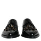 Dolce & Gabbana Black Leather Crystal Lace Up Formal Shoes