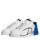 Dolce & Gabbana White Blue Leather Logo Low Top Sneakers Shoes