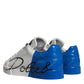 Dolce & Gabbana White Blue Leather Logo Low Top Sneakers Shoes