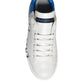 Dolce & Gabbana White Blue Leather Logo Low Top Sneakers Shoes