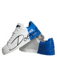 Dolce & Gabbana White Blue Leather Logo Low Top Sneakers Shoes