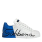 Dolce & Gabbana White Blue Leather Logo Low Top Sneakers Shoes