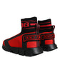 Dolce & Gabbana Red Black Fabric High Top Sorrento Sneakers Shoes