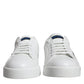 Dolce & Gabbana White Blue Leather Logo Low Top Sneakers Shoes