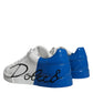 Dolce & Gabbana White Blue Leather Logo Low Top Sneakers Shoes