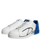 Dolce & Gabbana White Blue Leather Logo Low Top Sneakers Shoes