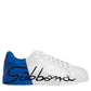 Dolce & Gabbana White Blue Leather Logo Low Top Sneakers Shoes