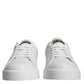 Dolce & Gabbana White Blue Leather Logo Low Top Sneakers Shoes