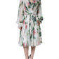 Dolce & Gabbana White Silk Floral Print A-line Midi Dress