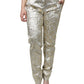 Dolce & Gabbana Gold Cotton Floral Jacquard Tapered Pants