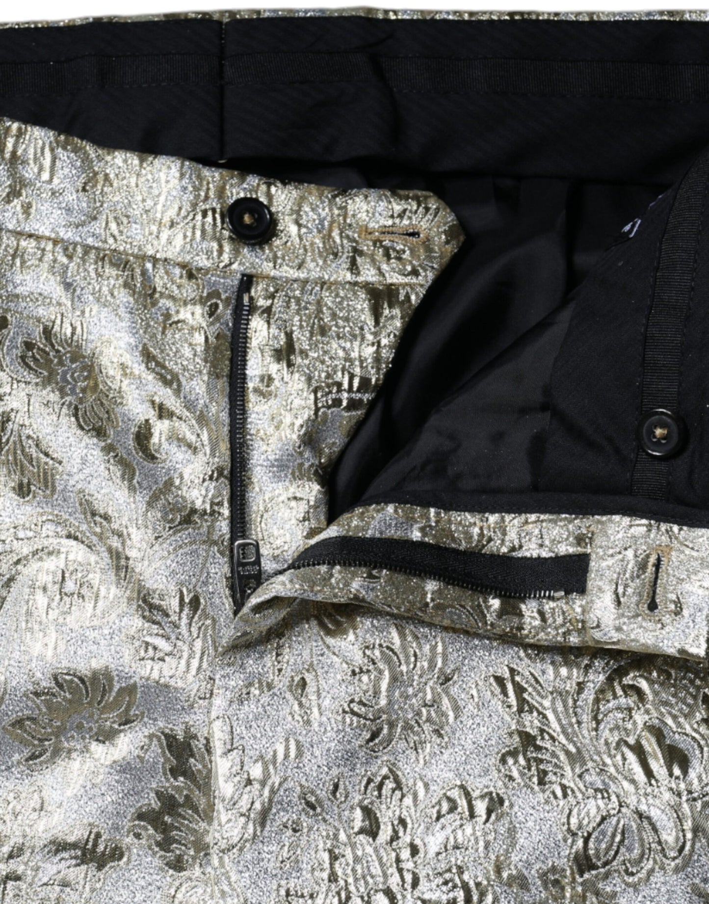 Dolce & Gabbana Gold Cotton Floral Jacquard Tapered Pants