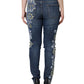 Dolce & Gabbana Blue Floral Cotton Stretch Skinny Denim Jeans