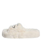 Dolce & Gabbana Beige Faux Fur Slides Flats Sandals Shoes