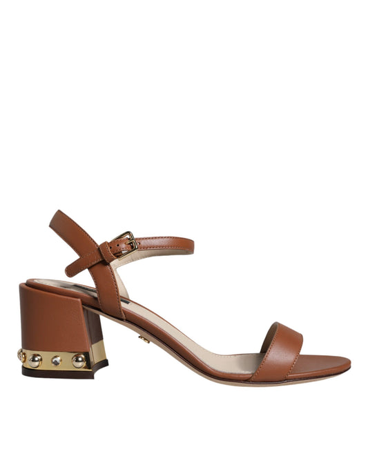 Dolce & Gabbana Brown Leather Ankle Strap Sandals Shoes