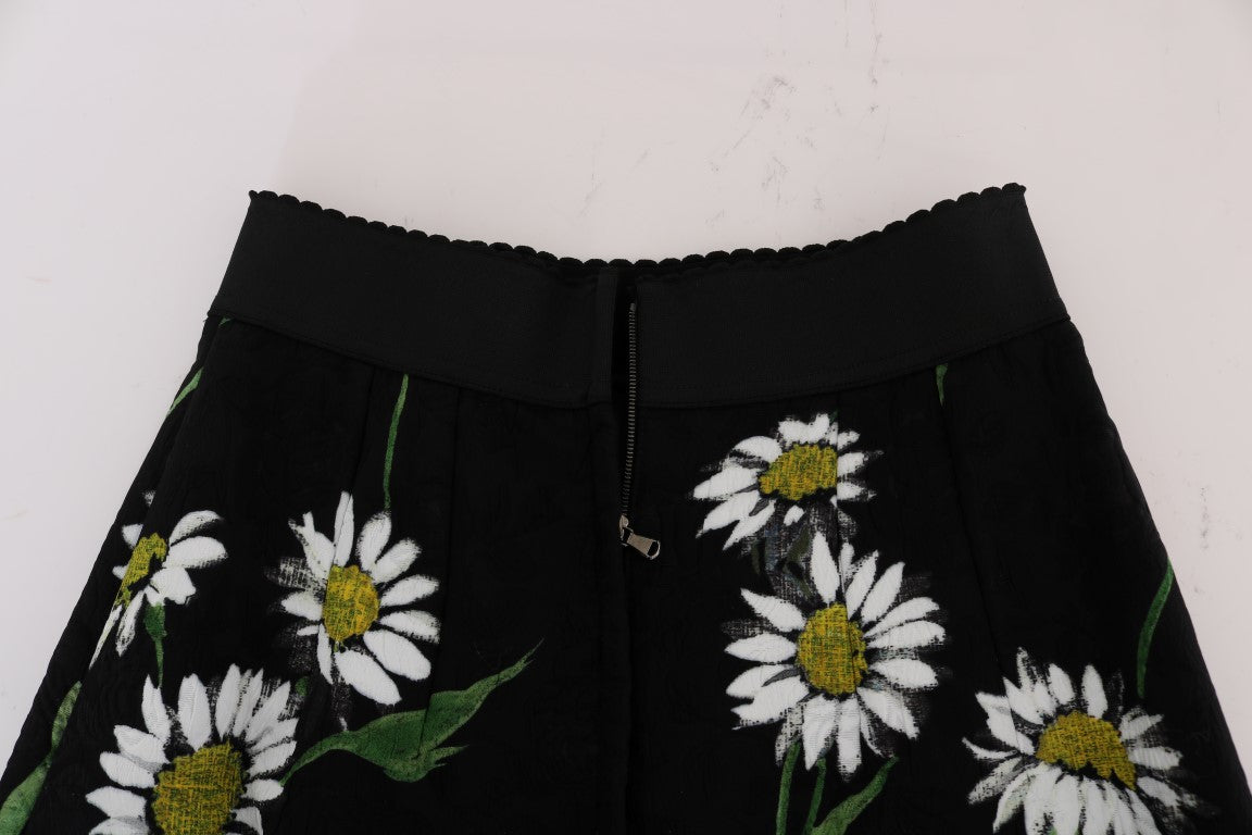 Dolce & Gabbana Black Floral Embellished A-Line Mid-Calf Skirt