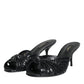 Dolce & Gabbana Black Leather Heels Slides Sandals Shoes