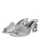 Dolce & Gabbana Silver Viscose Logo Heels Slide Sandals Shoes