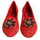 Dolce & Gabbana Red Lace Crystal Ballet Flats Loafers Shoes