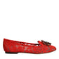 Dolce & Gabbana Red Lace Crystal Ballet Flats Loafers Shoes