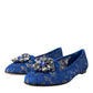 Dolce & Gabbana Blue Lace Crystal Ballet Flats Loafers Shoes