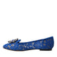 Dolce & Gabbana Blue Lace Crystal Ballet Flats Loafers Shoes