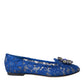 Dolce & Gabbana Blue Lace Crystal Ballet Flats Loafers Shoes