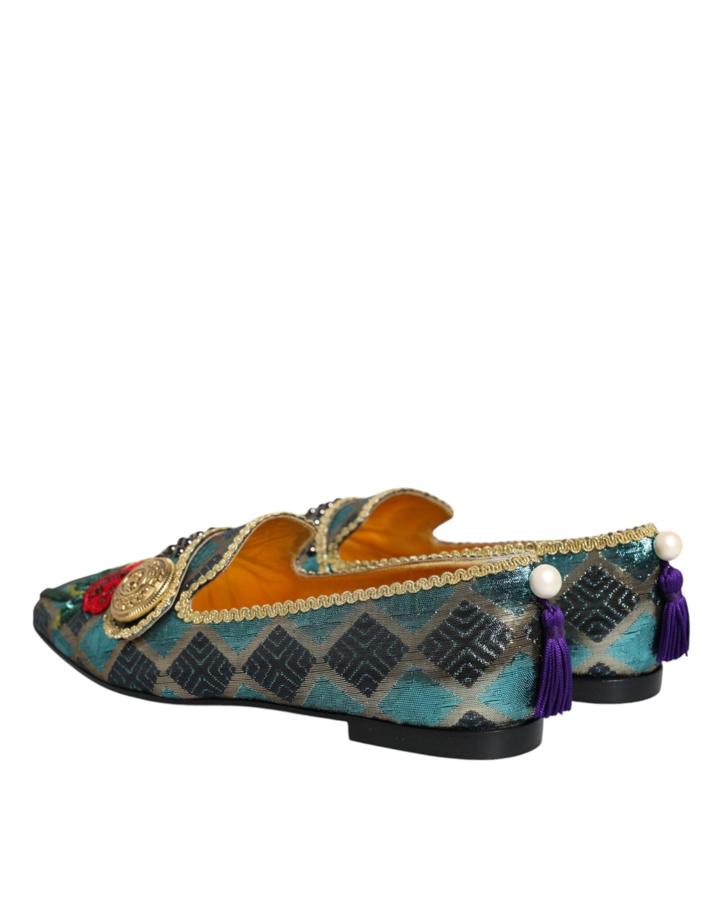 Dolce & Gabbana Multicolor Jacquard Embellished Loafers Shoes