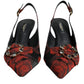 Dolce & Gabbana Black Red Floral Crystal Heel Slingback Shoes