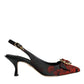 Dolce & Gabbana Black Red Floral Crystal Heel Slingback Shoes