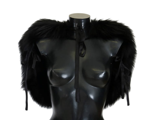 Dolce & Gabbana Black Silver Fox Fur Scarf