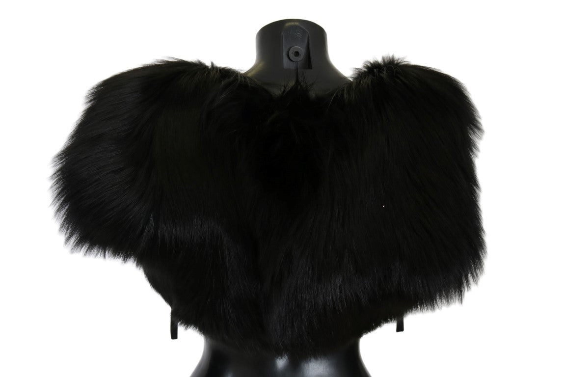 Dolce & Gabbana Black Silver Fox Fur Scarf