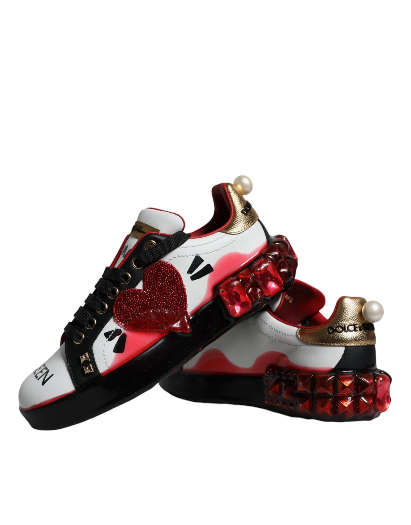 Dolce & Gabbana White Red Crystals Portofino Sneakers Shoes