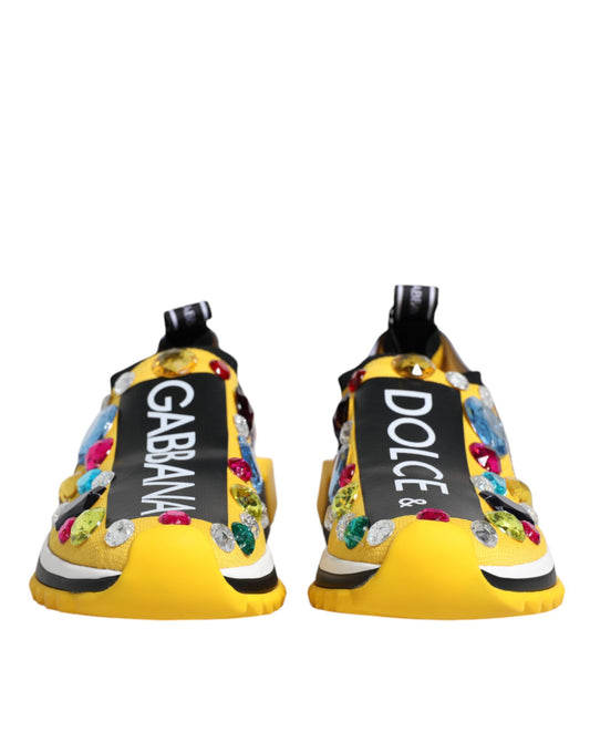 Dolce & Gabbana Yellow Sorrento Crystals Low Top Sneakers Shoes